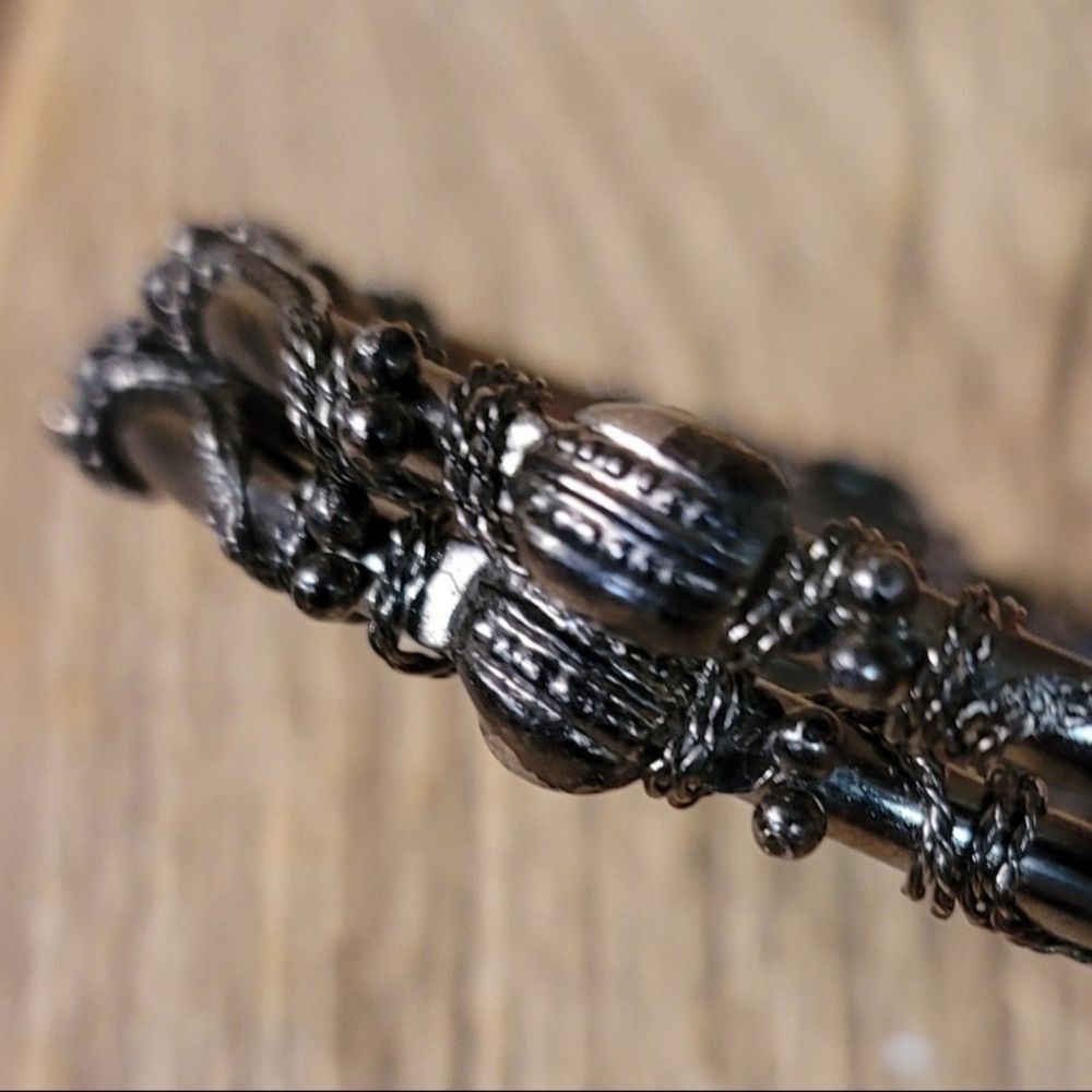 Vintage Exquisite Silver Black Enamel Wire 2 Bangle Bracelet